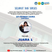 Selamat & Sukses Kepada Mahasiswi S1 Fisioterapi Siti Fatimah Zahra Atas Perolehan Juara 1 Kejuaraan Pencak Silat Satria Bumi Pamungkas 3