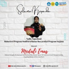 Selamat Kepada Nadia Nugrahani Mahasiswi Prodi Kesehatan Masyarakat Berhasil meraih Medali Emas Dalam Kejuaraan Indonesia Paku Bumi Open XI International