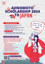 AJINOMOTO SCHOLARSHIP 2024 TO JAPAN Open application: 6 January - 6 March 2023