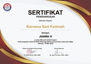 Congratulations to Kareena Sari Fatimah, a Public Health Study Program Student for Winning 2nd Place in the Islamic Article Competition