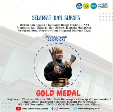 Congratulations and Success to D3 Nursing Student Putri Apriyanti Winning Gold Medal (Solo Arts) Kemenpora Cup Cilacap Championship 1
