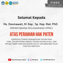 Selamat kepada Ns. Desmawati, M.Kep, Sp.Kep. Mat, PhD dan Arfiyanti atas Peraihan Hak Paten