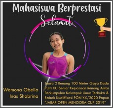 Juara II dalam Rangka Lomba Renang Putri 100 m Gaya Dada PON XX / 2020 Papua 